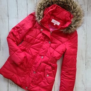 Krush Red Winter Puffy Coat w/ Faux Fur Lined Hood